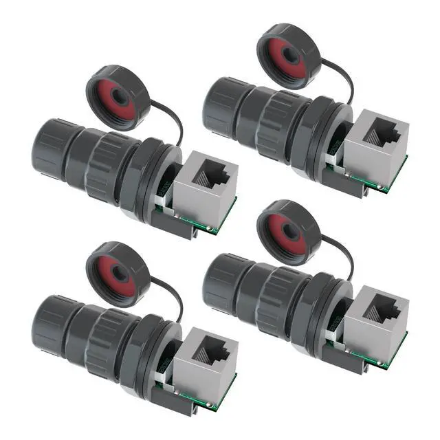 Alt view image 5 of 5 - AOHUA IP68 Waterproof RJ45 Coupler (4-Pack) - 90 Panel-Mount Shielded Ethernet Connector Extender with Dust Cap Cover for Cat5/Cat6/Cat7 Internet Cables (AH-RJ45-M21F90)