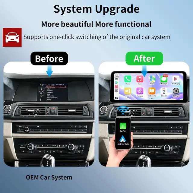 Alt view image 3 of 5 - BARGGN 12.3 Inch Wireless CarPlay/Android Auto Touchscreen for BMW 5 Series F10/F11 2010-2011 Year with CIC System, Car Radio Receiver, Multimedia, Bluetooth, Car Stereo