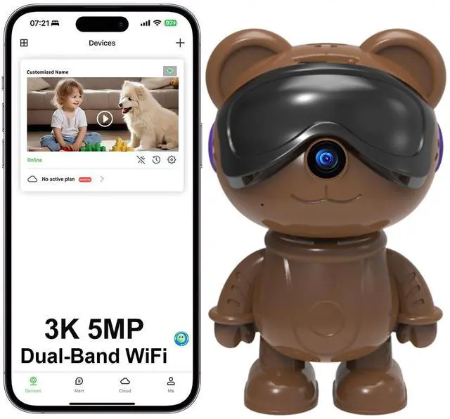 Main image of DZCCTVIPC 3K 5MP Indoor Security Camera for Home Cute Bear Baby Monitor & Pet Camera, 2.4/5G WiFi, AI Human & Pet Detection with Auto Tracking, IR Night Vision, RTSP/ONVIF, Works with Alexa & Google