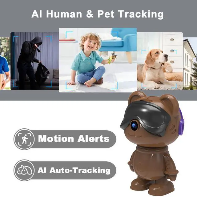 Alt view image 4 of 5 - DZCCTVIPC 3K 5MP Indoor Security Camera for Home Cute Bear Baby Monitor & Pet Camera, 2.4/5G WiFi, AI Human & Pet Detection with Auto Tracking, IR Night Vision, RTSP/ONVIF, Works with Alexa & Google