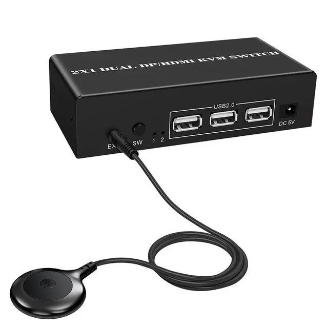 Alt view image 5 of 5 - 8K@30Hz Displayport HDMI DP KVM Switch 2 Monitors Computers Display Port 4K@60Hz HDMI with 3 USB Port Keyboard Mouse Switcher for selector 2 PC or 2 Laptops Share 1 Set of Keyboard Mouse Printer