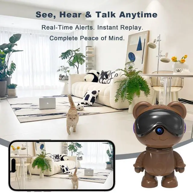 Alt view image 5 of 5 - DZCCTVIPC 3K 5MP Indoor Security Camera for Home Cute Bear Baby Monitor & Pet Camera, 2.4/5G WiFi, AI Human & Pet Detection with Auto Tracking, IR Night Vision, RTSP/ONVIF, Works with Alexa & Google