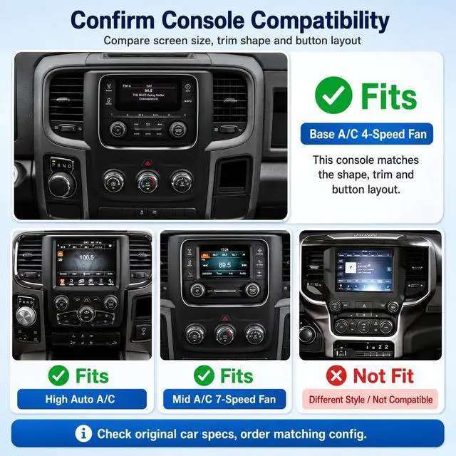 Alt view image 3 of 5 - 9.7" T-Style Car Radio for 2013-2018 Dodge Ram 1500 2500 3500 8Core-Head Unit 4GB+64GB with CarPlay/Android Auto Touch Screen with 1080P Backup Camera Stereo Upgrade with Fm/Am (Base A/C 4-Speed Fan)