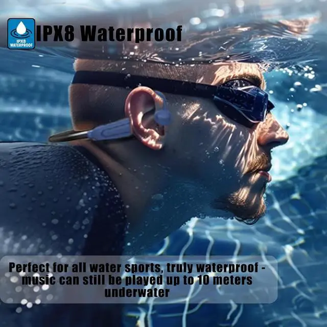 Alt view image 2 of 5 - Bone Conduction Headphones Open Ear with Built-in16G+Mic Swimming Bone Conduction Headphones,IPX8 Waterproof Lightweight for Earphones Stable to wear MP3 for Running,Cycling,Hiking,Driving,Grey