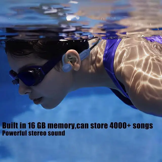 Alt view image 3 of 5 - Bone Conduction Headphones Open Ear with Built-in16G+Mic Swimming Bone Conduction Headphones,IPX8 Waterproof Lightweight for Earphones Stable to wear MP3 for Running,Cycling,Hiking,Driving,Grey