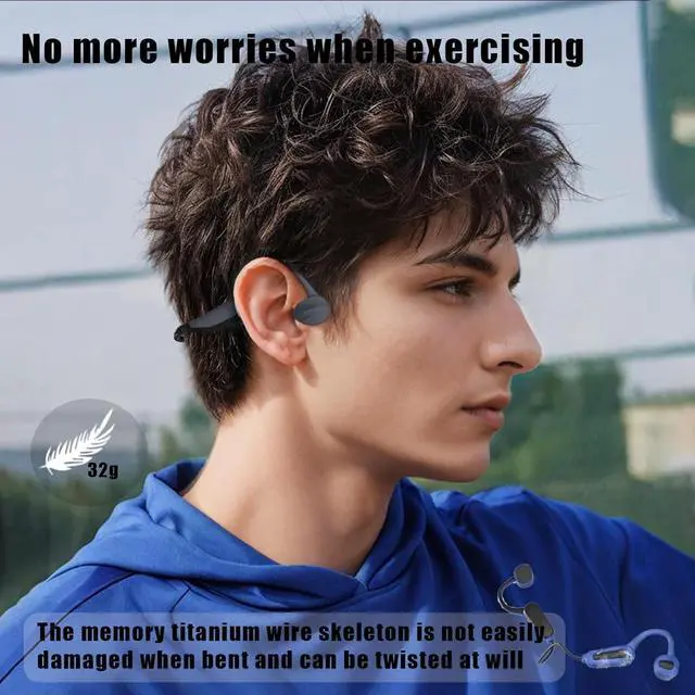 Alt view image 4 of 5 - Bone Conduction Headphones Open Ear with Built-in16G+Mic Swimming Bone Conduction Headphones,IPX8 Waterproof Lightweight for Earphones Stable to wear MP3 for Running,Cycling,Hiking,Driving,Grey