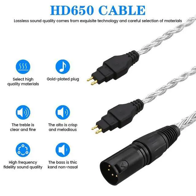 Alt view image 4 of 5 - Tirstrup Replacement Cable for SENNHEISER Headphones HD650 HD600 HD580 HD535 HD545 HD565 HD265 with 4pin XLR (1.2m, 4pin Male)