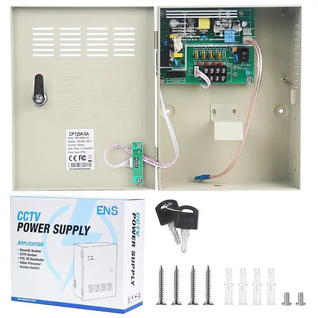 Alt view image 2 of 5 - ENS 4 Channel CCTV Distributed Power Supply Box for Security Camera - 4 Ports 5A 12V DC Output - PTC Fuse- Regulated and Filtered - Surge Protected - Key Lock - Designed for Surveillance DVR System
