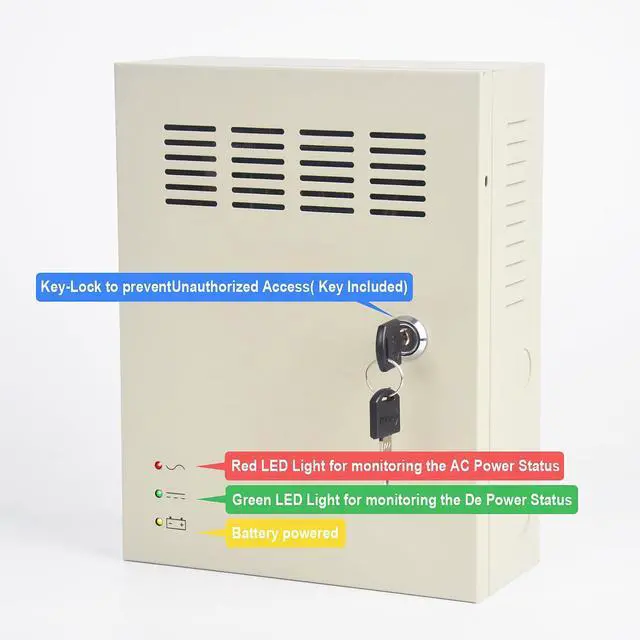 Alt view image 4 of 5 - ENS 4 Channel CCTV Distributed Power Supply Box for Security Camera - 4 Ports 5A 12V DC Output - PTC Fuse- Regulated and Filtered - Surge Protected - Key Lock - Designed for Surveillance DVR System