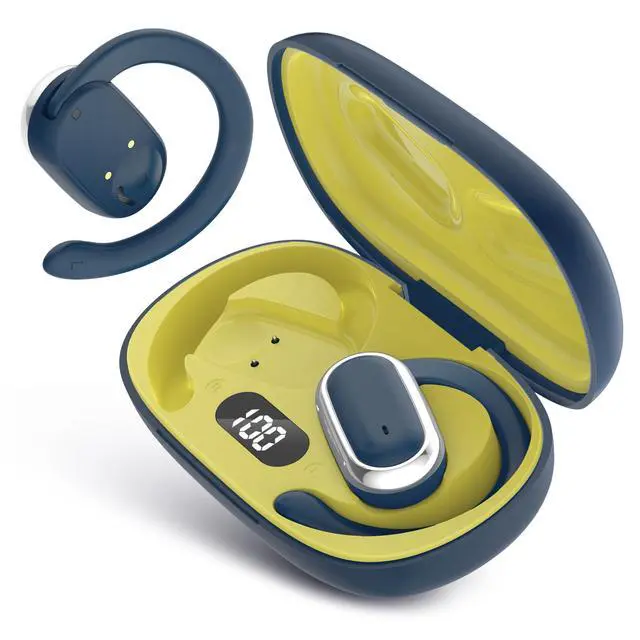 Alt view image 2 of 5 - Quiksilver Open Ear Wireless Earbuds, Bluetooth 5.4 Headphones with Smart Digital Display and Ergonomic Secure Fit Earhook, Touch Controls, Sweat Resistant, Sports/Fitness/Travel/Workouts (Navy