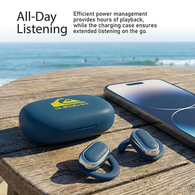 Alt view image 4 of 5 - Quiksilver Open Ear Wireless Earbuds, Bluetooth 5.4 Headphones with Smart Digital Display and Ergonomic Secure Fit Earhook, Touch Controls, Sweat Resistant, Sports/Fitness/Travel/Workouts (Navy