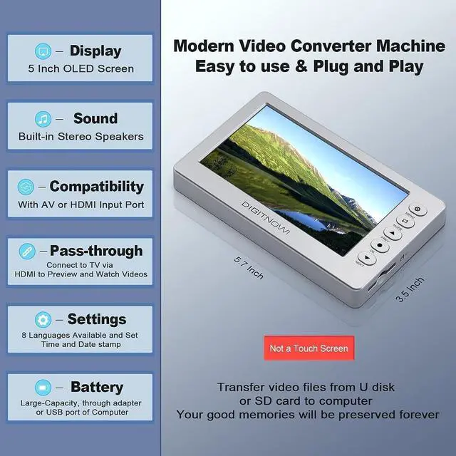 Alt view image 3 of 5 - DigitPro VHS to Digital Converter, Video to Digital Converter,1080P Video Converter Machine, Analog to Digital Converter, Video Audio Recording from VCR, VHS, DVD, Mini DV, Tapes, Hi8, Camcorders