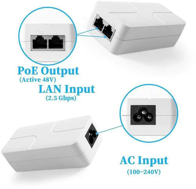 Alt view image 2 of 5 - REVODATA 2.5 Gbps 30W Active PoE+ Injector, DC 48V/0.65A Output, Gigabit Active PoE Adapter Comply with IEEE802.3af/at, Up to 100 Meter, for AP, IP Camera, Smart Home (POE311)