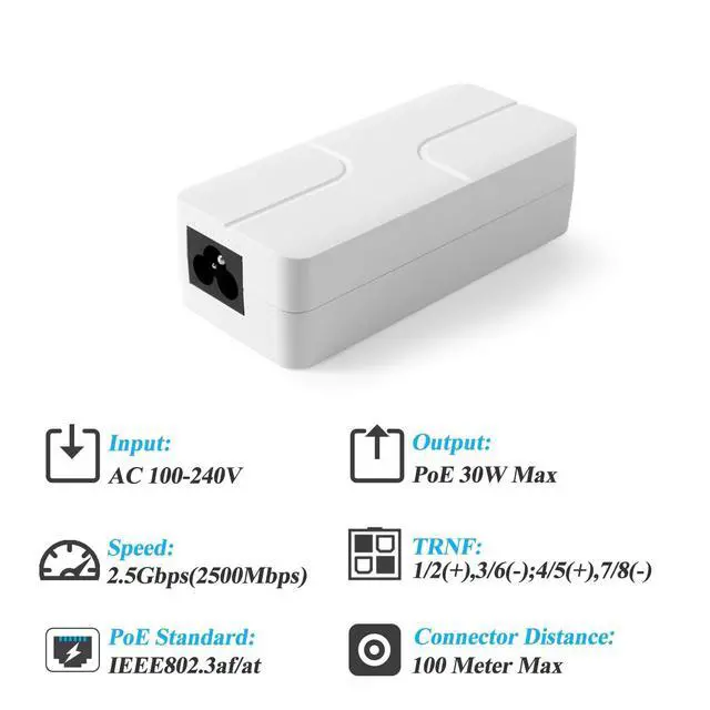Alt view image 3 of 5 - REVODATA 2.5 Gbps 30W Active PoE+ Injector, DC 48V/0.65A Output, Gigabit Active PoE Adapter Comply with IEEE802.3af/at, Up to 100 Meter, for AP, IP Camera, Smart Home (POE311)