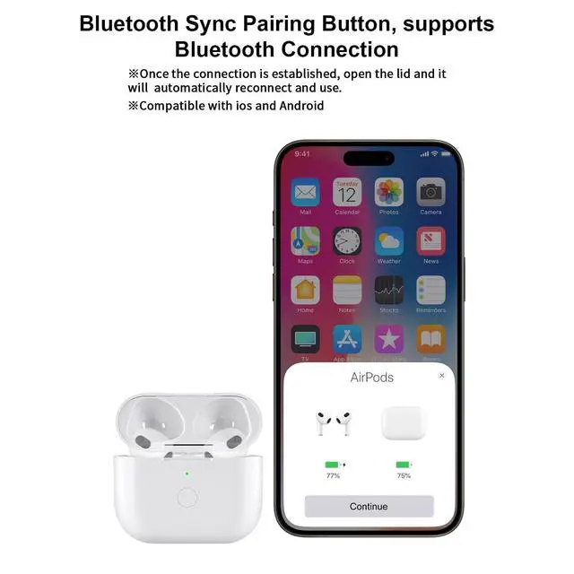 Alt view image 2 of 5 - Wireless Charging Case Compatible with AirPod 4, Air Pod 4th Generation Charger Case Replacement with Bluetooth Pairing Sync, White(to USB-C)