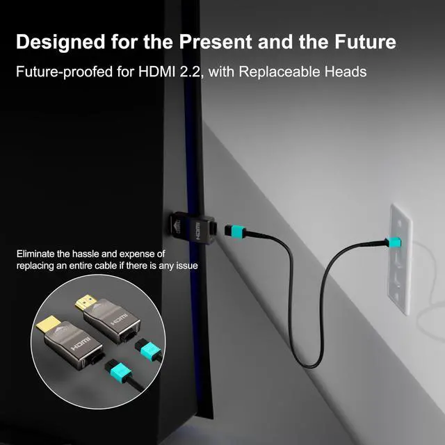 Alt view image 4 of 5 - RUIPRO 8K Detachable Full Fiber Optic Armored HDMI 2.1 Cable 33FT, Ultra High Speed 48Gbps, Support 8K@60Hz 4K@120Hz, Dynamic HDR, eARC, Compatible with PS5/Xbox/Blu-ray/TV/Monitor/Projector