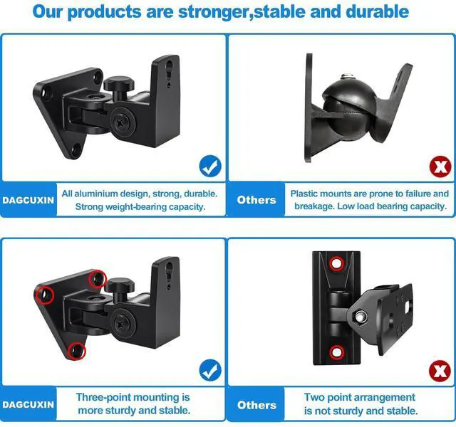 Alt view image 3 of 5 - DAGCUXIN Speaker Wall Mount,Swivel & Tilt,All Aluminium Wall Speaker Mount for Small Speakers,Hold up to 30lbs,DX-818(2 Packs Black)