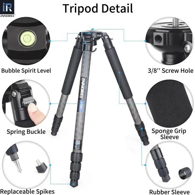 Alt view image 5 of 5 - INNOREL RT80C Carbon Fiber Tripod - Professional Birdwatching, Heavy Duty Camera Stand (Max Tube 32mm, Bowl Adapter Included, 20kg Max Load)