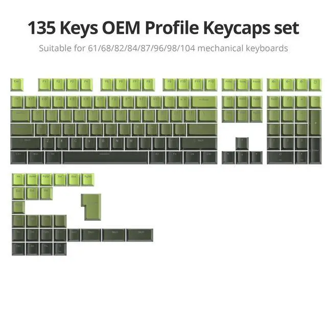 Alt view image 2 of 5 - Owpkeenthy OEM Profile Double Shot PBT Keycaps 135 Keys, Shine Through Gradient Design, Backlit Custom Key Cap Set for MX Switch Mechanical Gaming Keyboard(OEM Dark Green)