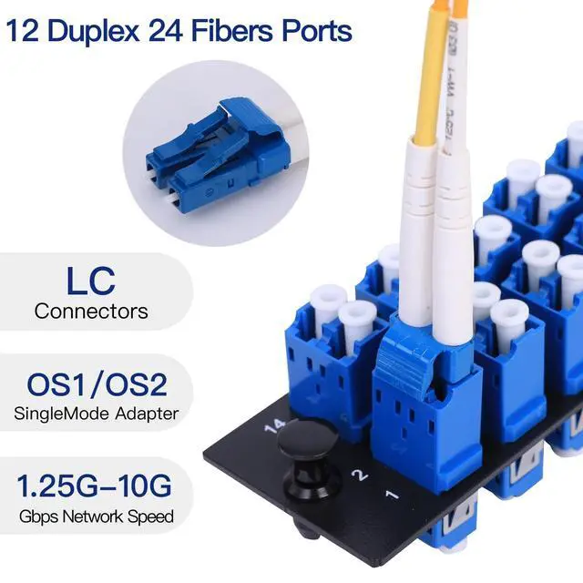 Alt view image 3 of 5 - VFLTOOL 4PCS 12 Duplex LC Adapters LGX Footprint Fiber Patch Panel Loaded 24 Fiber Ports Couplers Enclosure - LC UPC Blue Compatible with SingleMode Multimode^^1.25G/10GB OS1-2/OM3