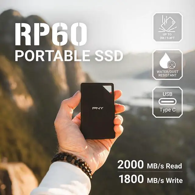 Alt view image 2 of 5 - PNY RP60 1TB Portable SSD - Up to 2000MB/s, USB-C, USB 3.2 Gen2x2 - Rugged, IP65 Rated, Water/Dust/Drop Resistant - For Photos, Videos, Gaming and more - External Solid-State Drive - PSD0CS3060-1TB-
