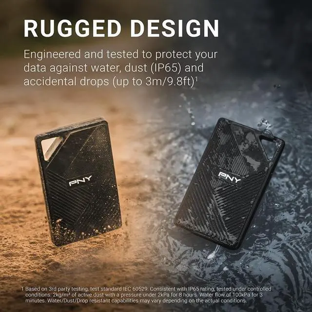 Alt view image 3 of 5 - PNY RP60 1TB Portable SSD - Up to 2000MB/s, USB-C, USB 3.2 Gen2x2 - Rugged, IP65 Rated, Water/Dust/Drop Resistant - For Photos, Videos, Gaming and more - External Solid-State Drive - PSD0CS3060-1TB-