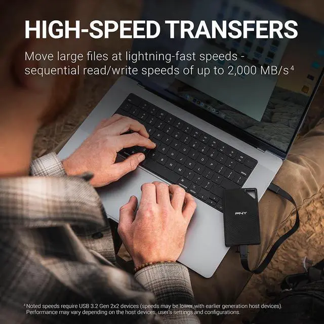 Alt view image 4 of 5 - PNY RP60 1TB Portable SSD - Up to 2000MB/s, USB-C, USB 3.2 Gen2x2 - Rugged, IP65 Rated, Water/Dust/Drop Resistant - For Photos, Videos, Gaming and more - External Solid-State Drive - PSD0CS3060-1TB-