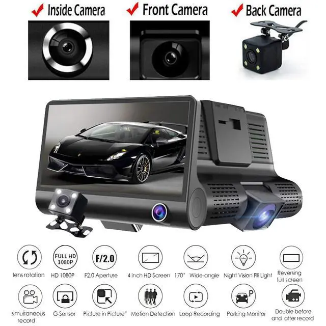 Alt view image 2 of 4 - Dash Cam Car DVR Rear View Mirror Video Recroder 4.3" Car Camera Dual Lens Cam Night