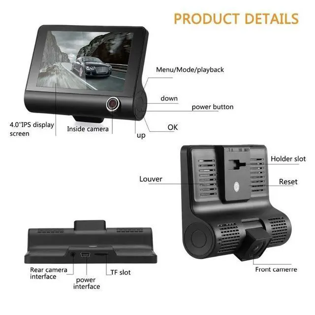Alt view image 3 of 4 - Dash Cam Car DVR Rear View Mirror Video Recroder 4.3" Car Camera Dual Lens Cam Night