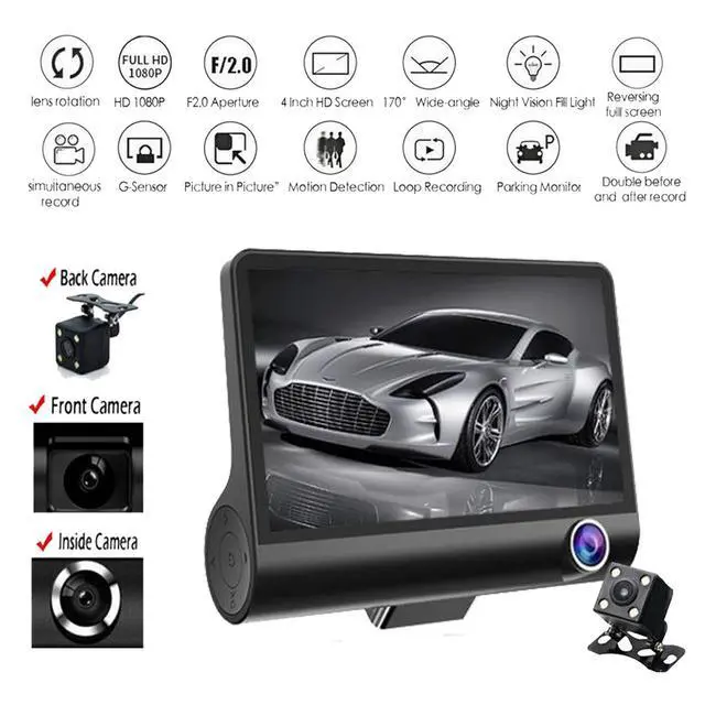 Alt view image 4 of 4 - Dash Cam Car DVR Rear View Mirror Video Recroder 4.3" Car Camera Dual Lens Cam Night