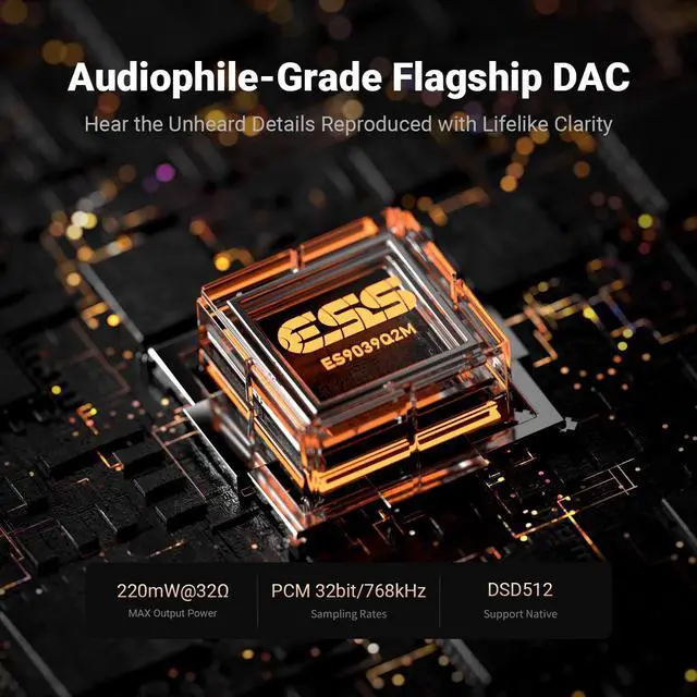 Alt view image 4 of 5 - Fosi Audio DS3 USB-C DAC HiFi Amp Dongle, Portable Headphone Amplifier with 7.1 Spatial Audio, ES9039Q2M XMOS Powered, DSD512, 3.5mm Single 4.4mm Balanced for PC/Phone/ PS5/ Switch Black