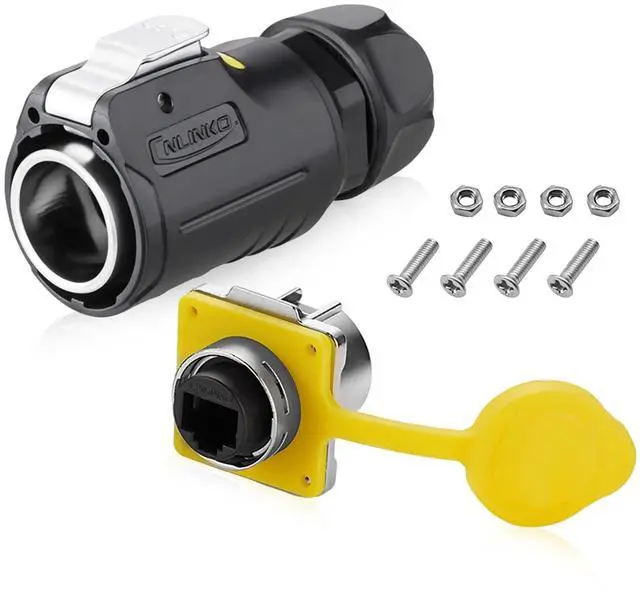 Main image of Allaounion RJ45 Waterproof Connector, Industrial Cat6 Ethernet Waterproof Jack, 8P8C Aviation Dual-Port Adapter, IP67-Rated Signal Coupler for Home and Industrial Networking
