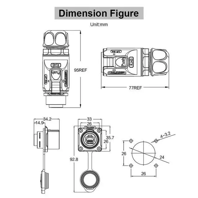 Alt view image 3 of 5 - Allaounion RJ45 Waterproof Connector, Industrial Cat6 Ethernet Waterproof Jack, 8P8C Aviation Dual-Port Adapter, IP67-Rated Signal Coupler for Home and Industrial Networking