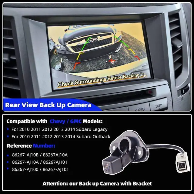 Alt view image 2 of 5 - Back up Camera w/Bracket Compatible with Subaru Legacy Outback 2010 2011 2012 2013 2014 Rear View Camera Replace 86267AJ10B 86267AJ10A 86267-AJ10A 86267AJ101 86267-AJ100 86267-AJ101