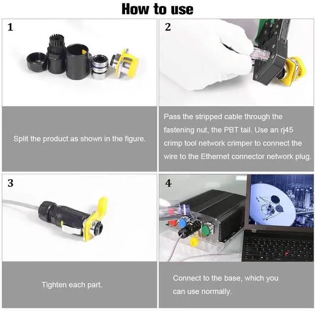 Alt view image 5 of 5 - Allaounion RJ45 Waterproof Connector, Industrial Cat6 Ethernet Waterproof Jack, 8P8C Aviation Dual-Port Adapter, IP67-Rated Signal Coupler for Home and Industrial Networking