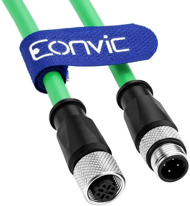 Main image of Eonvic M12 4 Pin D Code Male to Female Cat5e Ethernet Industrial Cable High Flex Shielded Ethernet Extension Cable (3m)