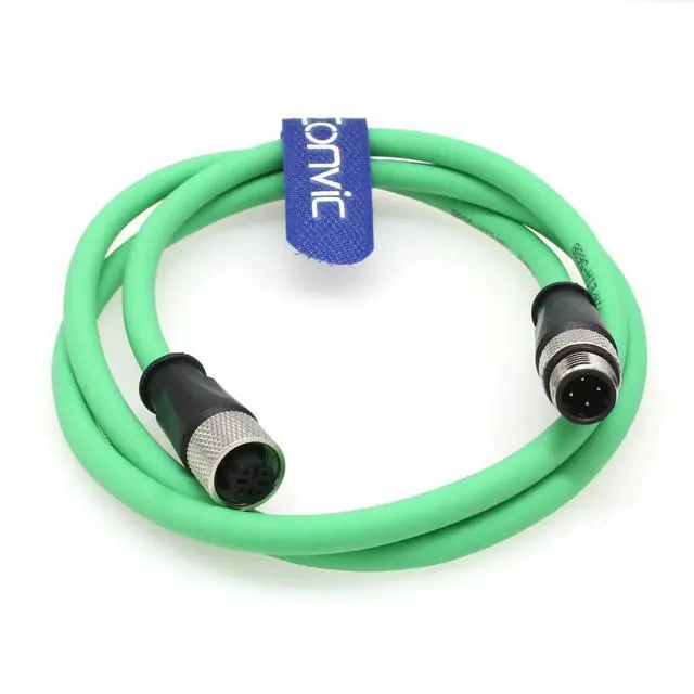 Alt view image 2 of 5 - Eonvic M12 4 Pin D Code Male to Female Cat5e Ethernet Industrial Cable High Flex Shielded Ethernet Extension Cable (3m)