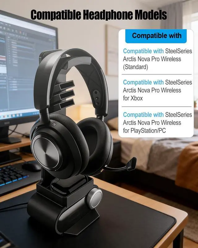Alt view image 2 of 5 - GRSVDF Headphone Stand Desktop Headset Holder Compatible with SteelSeries Arctis Nova Pro Wireless Headsets with Dock for Wireless Base Station