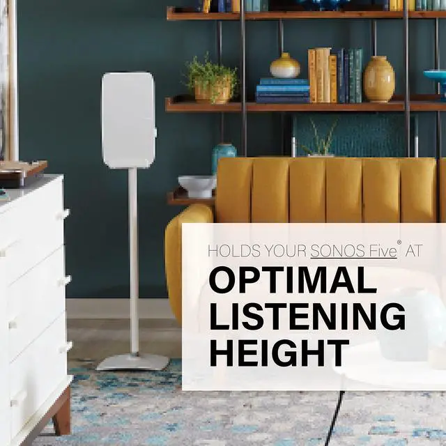 Alt view image 3 of 5 - Sanus Wireless Speaker Stand for Sonos Five and Sonos Play:5 - Audio Enhancing Design for Vertical & Horizontal Audio with Built-in Cable Management & Premium Alloy Materials - OSS52 (White)