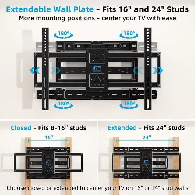 Alt view image 2 of 5 - HOME VISION Full Motion Articulating TV Wall Mount for 37-90 Inch TVs up to 176 lbs, Fits 24" Wood Studs (8-24"), Heavy Duty TV Bracket & Mounts, Extendable Arm & Swivel Tilt Level, Max 600x400mm VESA