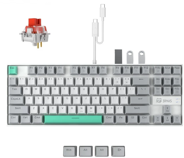 Main image of 3inuS 5-in-1 Mechanical Gaming Keyboard with USB 3.0 Hub, 87-Key RGB Backlit Wired Keyboard with Hot-Swappable Red Switches, 5Gbps Data Transfer for Mac, Desktop, Laptop