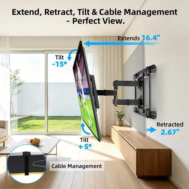 Alt view image 5 of 5 - HOME VISION Full Motion Articulating TV Wall Mount for 37-90 Inch TVs up to 176 lbs, Fits 24" Wood Studs (8-24"), Heavy Duty TV Bracket & Mounts, Extendable Arm & Swivel Tilt Level, Max 600x400mm VESA