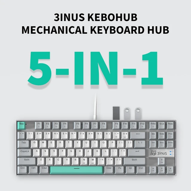 Alt view image 2 of 5 - 3inuS 5-in-1 Mechanical Gaming Keyboard with USB 3.0 Hub, 87-Key RGB Backlit Wired Keyboard with Hot-Swappable Red Switches, 5Gbps Data Transfer for Mac, Desktop, Laptop