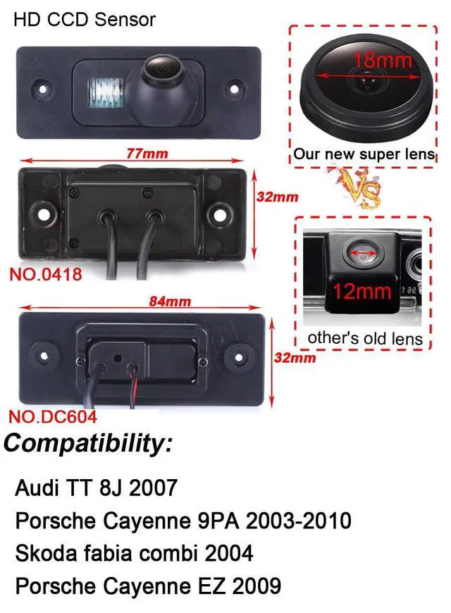 Alt view image 3 of 5 - 1280 * 720 Pixels car Rear View Backup Camera Parking Replacement for Audi TT 8j 2007 Skoda Fabia Combi 2004 Porsche Cayenne EZ 2009 Porsche Cayenne 9PA 2003-2010 Waterproof Night Vision
