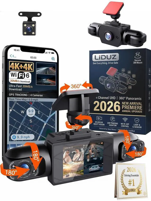 Main image of Wireless Dash Cam Front and Rear No Wires, 4K 4-Channel Full View Car Dashcam System, 360 Degree Driving Recorder with Night Vision, Parking Monitor, G-Sensor, Motion Detection