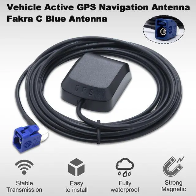 Alt view image 2 of 5 - Kaunosta Vehicle Waterproof Active GPS Navigation Antenna Fakra C Blue GPS Antenna with RG174 3M Cable Magnetic Base for Car Truck SUV Head Unit MFD2 RNS2 RNS 510 MFD3 RNS-E Cars Jeep VW Audi