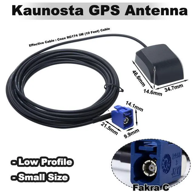 Alt view image 3 of 5 - Kaunosta Vehicle Waterproof Active GPS Navigation Antenna Fakra C Blue GPS Antenna with RG174 3M Cable Magnetic Base for Car Truck SUV Head Unit MFD2 RNS2 RNS 510 MFD3 RNS-E Cars Jeep VW Audi
