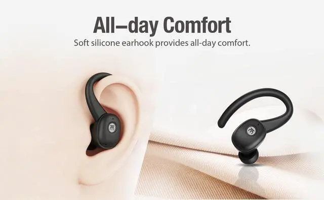 Alt view image 3 of 5 - iKmai Active Noise Cancelling Wireless Earbuds, Bluetooth Headphone Stereo Bass, Detachable Earhook, IPX5 Waterproof, 4 Microphone, 60ms Low Latency, Compact&Slim for Sports/Workout/Office/Trav