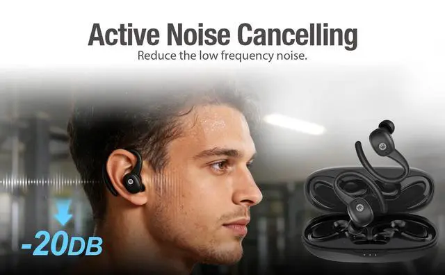 Alt view image 2 of 5 - iKmai Active Noise Cancelling Wireless Earbuds, Bluetooth Headphone Stereo Bass, Detachable Earhook, IPX5 Waterproof, 4 Microphone, 60ms Low Latency, Compact&Slim for Sports/Workout/Office/Trav