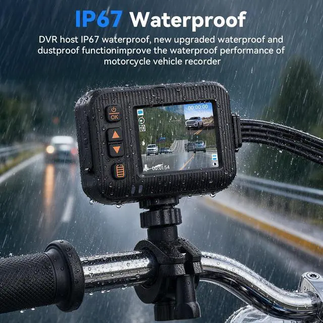 Alt view image 4 of 5 - Motorcycle Dash Cam Front and Rear,2 Inch Screen Motorbike Dual Camera DVR, IP67 Waterproof Motorbike Camera with Light Vision G-Sensor,Loop Recording,Dashcam